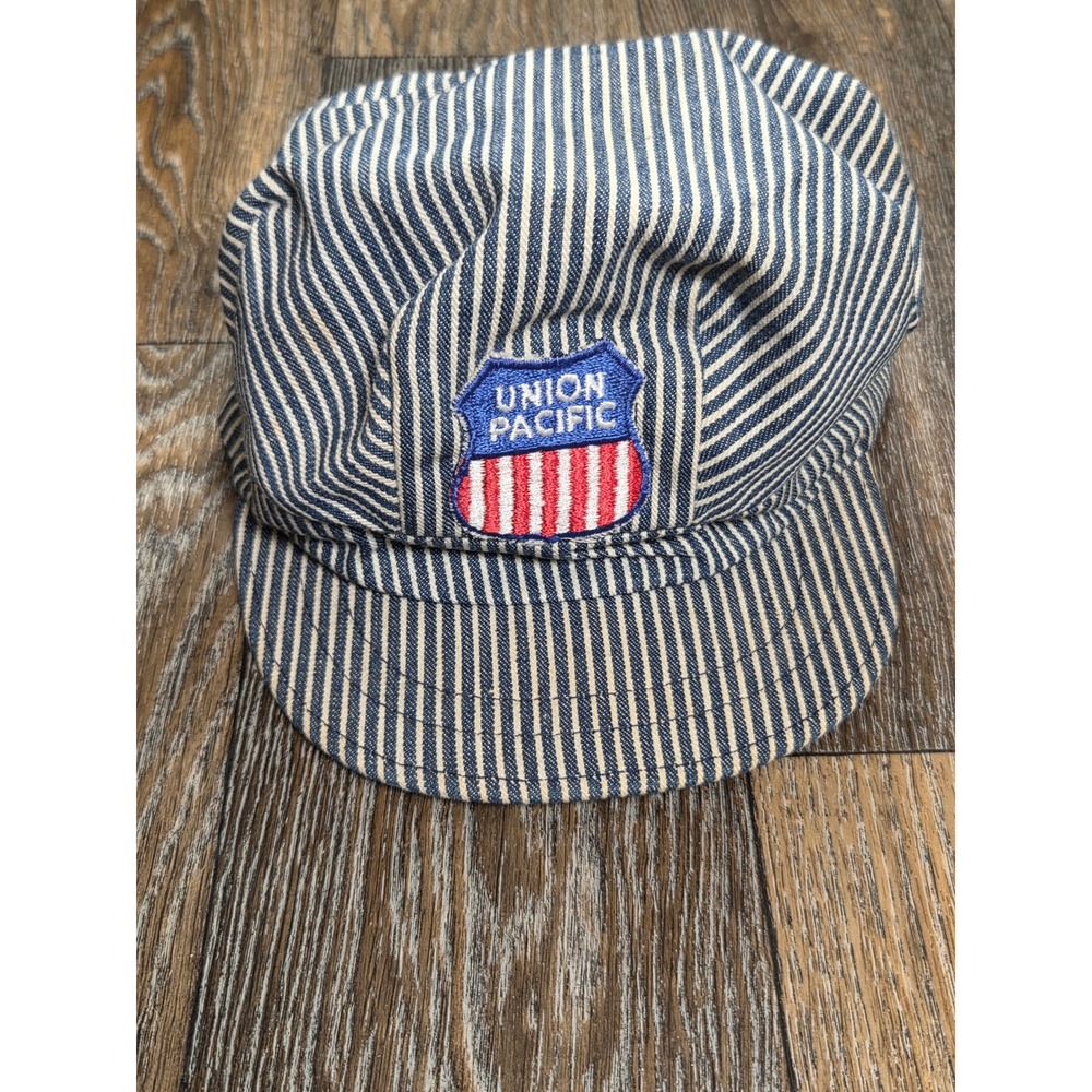 Vintage Union Pacific Railroad Engineer Hat Kids Hickory Stripe Snapback USA
